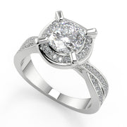 Valery Halo Pave 4 Prong Cushion Cut Diamond Engagement Ring - Nivetta